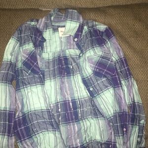 blue and silver plaid shirt